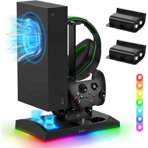 Support De Chargeur Avec Ventilateur De Refroidissement Pour Xbox Series S Console & Manette,Station D'accueil Verticale Avec 2 X 1400mah Batterie Rechargeable & Couvercle (Noir Led) - Neuf