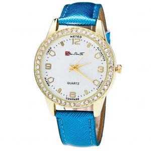 Zhoulianfa Trendy Affaires Hommes Femmes Strass Cristal Grain Bracelet Quartz Montre-Bracelet (Bleu) - Neuf