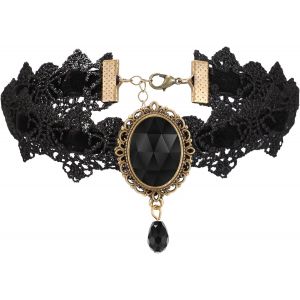 Black Choker Necklace Gothic Lace Choker Necklace Rhinestone Tattoo Choker Necklace Punk Vampire Necklace With Teardrop Pendant For Cosplay, Lace, Iron Chain And Plastic Rhinestone, Rhinestone - Neuf