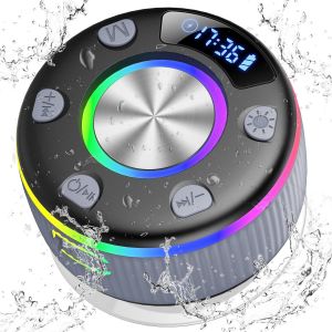 Enceinte Douche Bluetooth 5.3, Enceinte Bluetooth Etanche IP7, Haut-Parleur de Douche avec Appel Bluetooth, Ventouse Puissante, LED Lumi&egrave;re, 360&deg; St&eacute;r&eacute;o Enceinte sans Fil, 8H Bluetooth Speaker, Gris - Neuf