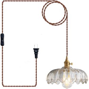 Ulteronixshop-Suspension Avec Prise : Suspension Vintage en Verre Transparent Avec C&acirc;Ble de 450 cm et Interrupteur Rotatif Pour Cuisine, Table &agrave; Manger, Salon, Salle de Bain et Appartement en Locatio - Neuf