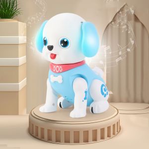 Jouet robot chien qui marche et aboie avec lumiere, jouet electronique pour animaux de compagnie, pour enfants, filles et garcons, bleu - Neuf