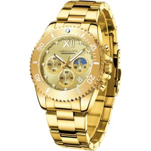 Eryi-Montre Homme Acier Chronographe: Montre Bracelet Or Analogique Quartz - Montre Etanche Lumineuses Calendrier Élégant Cadeau Pour Hommes - Neuf