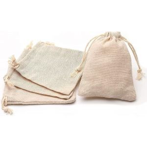 Petits Sacs En Coton Sac Toile De Jute Avec Cordon De Serrage, Pochette Lin Pour Mariages Bijoux Noël La Fête Bricolage (9x12cm-25pcs) - Neuf