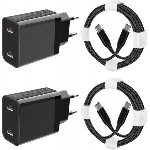 25w Chargeur Pour Samsung Galaxy A56 5g/A26 5g A36 5g A55 5g/A16 5g/A35 A25 5g/A54 A53 A34 A15 A06 Z Fold 6/5 4/S25/S24 Fe/S23 Iphone 16e 16 Pro Max Ipad Pro Usb C Prise Charge Rapide Et Câble,2pack - Neuf