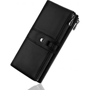Noir - Portefeuille en cuir vegan pour femme Portefeuille en cuir pour femme Porte-monnaie Porte-chéquier Porte-cartes 13 cartes (une) - Neuf