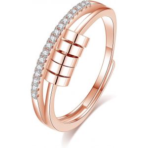 Kal-Bague Anti Stress Femme, Perles Bague D'anxiete Réglable Bague Anneau Tournant Anneau Ouvert Spinner Anxiété Fidget Pour Femme - Neuf