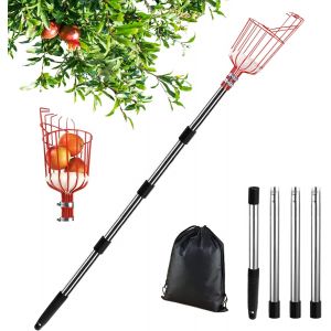 NouvelHorizonstore-Cueille Fruit avec Manche Telescopique 2.0M, Ramasse Fruit Telescopique de Inox, Cueille Fruits, Cueille Pomme Griffe, Cueilleurs de Fruits, Outil Cueillette Jardin Arbre Poires P&ecirc; - Neuf