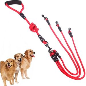 Jgd-Laisse Pour Chien 3 En 1 R&eacute;glable Multifonctionnelle En Nylon - Coupler Sans N?uds D&eacute;tachable Avec Poign&eacute;e Rembourr&eacute;e Pour 1, 2 Ou 3 Chiens - Neuf