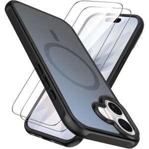 TRAHOO-iPhone 17 Magn&eacute;tique Coque pour MagSafe, avec 2 Verre Tremp&eacute;, &Eacute;tui Compatible iPhone 17 Housse, Mat Translucide Anti-Rayures Arri&egrave;re, [Sensation de Peau] [Anti-Choc]-Noir - Neuf