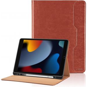LORANKA-Coque pour iPad 10.2 Pouces Mod&egrave;le 2021/2020/2019, 9&egrave;me/8&egrave;me/7&egrave;me G&eacute;n&eacute;ration PU Cuir Cover Tablette Housse de Protection Auto R&eacute;veil/Sommeil, Multi-Angle &Eacute;tui avec Pencil Holder - Marron - Neuf