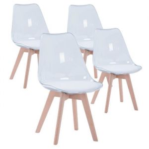 Lot De 4 Chaises Transparentes, Chaises De Salle À Manger Coussin En Pu Design Scandinave(Blanc) - Neuf