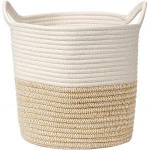 Panier à linge - Tressé en corde de coton - Avec poignée - Pour rangement - Idéal pour salon, chambre d'enfant, salle de bain -30 x 30 cm - Neuf
