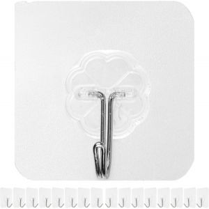 Crochets Adh&eacute;sifs Transparents, 8 paires, 60 x 60 mm, crochet multifonctionnel, Adh&eacute;rence aux portes et murs de salle de bain, cuisine, Porte-serviette auto-adh&eacute;sif, crochet mural, crochet de fixation - Neuf