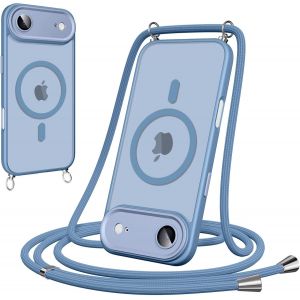 TRAHOO-Coque Magn&eacute;tique pour iPhone 17 Air avec Cordon,[Compatible avec MagSafe] Etui Translucide Mat Arri&egrave;re Antichoc R&eacute;glable Portable Lanyard Case Protection pour iPhone Air,Bleu Clair - Neuf