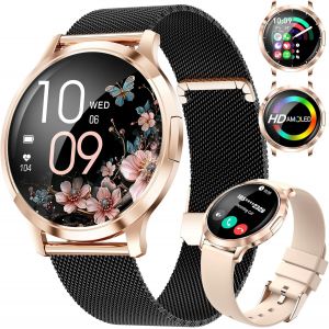 Montre Connect&eacute;e Femme avec Appel Bluetooth,1.32"" Amoled Display Ronde Smartwatch Femme avec 110+ Modes Sportifs/Fonction F&eacute;minine/Fr&eacute;quence Cardiaque/Sommeil,IP68 Android iOS Or Noir - Neuf