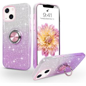 Kalanka-Coque Iphone 13 Avec Anneau Rotatif 360° Support De Voiture Magnétiqu, Paillettes Scintillantes Brillantes Etui Protection À Anti-Rayure Antichoc Housse Pour Iphone 13, Dégradé Violet - Neuf