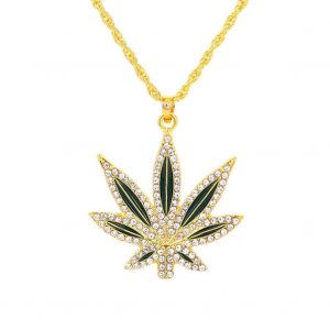 Collier Tendance Pour Homme, Pendentif Feuille En Alliage De Strass (Dore) - Neuf
