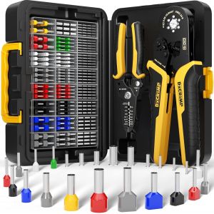 GKWL-Jeu De Pince À Sertir Cosse Electrique,Hexagonale Pinces À Sertir-Avec 24 Sortes Embouts De Câble Jumelés Isolés Et Non Isolés,Pince À Sertir Cosses 0,25-10Mm²,Outillage Electricien - Neuf