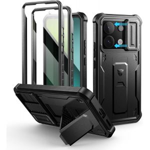 LORANKA-pour Coque Xiaomi Redmi Note 13 Pro 5G&iquest;Double Cadre Avant et Support&iquest; avec Cam&eacute;Ra Coulissante Int&eacute;gr&eacute;e & Protecteur d'&eacute;cran, Coque de Protection Robuste R&eacute;sistante Aux Chocs - Noir - Neuf