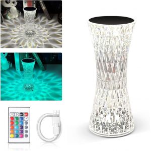 Eryi-Lampe Cristal À Led Avec 16 Couleurs,4 Modes Usb Lampe En Cristal Avec Télécommande,Lampe De Table En Cristal,Lampe Nuit Tactile,Lampe De Chevet Led Rgb,Lumière D'ambiance Rechargeable Pour Cham - Neuf