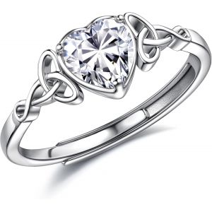 Bague Argent 925 Femme Reglable Bague Pierre De Naissance Coeur Brillant Alliance Femme Bague De Fiancailles Bague Promesse Mariage Bague Pouce Bague Femme Argent Bijoux Avec Bo&icirc;te Cadeau - Neuf