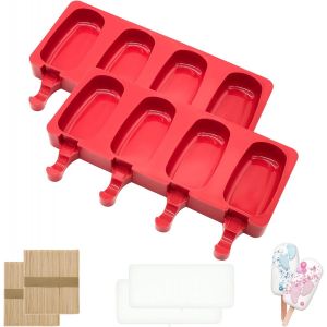 Lot De 2 Moules À Gâteaux, Glaces Et Desserts En Silicone Avec 2 Couvercles Et 40 Bâtonnets En Bois Pour Desserts Maison, Smoothies Et Glaces (Rouge) - Neuf