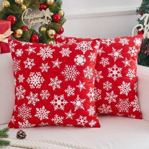 Housses De Coussin Rouges Décoratives De Noël 45 X 45 Cm Motif Flocons De Neige Housses Coussin Pour Extérieure Intérieure Canapé Chaise Banc Salon Jardin Lot De 2 - Neuf