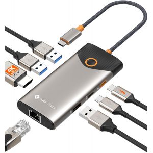 Hub USB C Ethernet Gigabit HDMI 4K 60Hz Lecteur de Carte SD TF PD 100W 7 en 1 Adaptateur USB C Compatible avec MacBook iPad Pro Air Mac Mini M4 Surface Galaxy S24 - Neuf