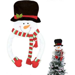Arbre de no&euml;l haut de forme de Bonhomme de neige Hugger Grand Bonhomme de neige Blanche de l'Arbre Chapeau Haut de forme avec &Eacute;charpe Rouge Ornement d'Arbre de No&euml;l D&eacute;corations de No&euml;l - Neuf