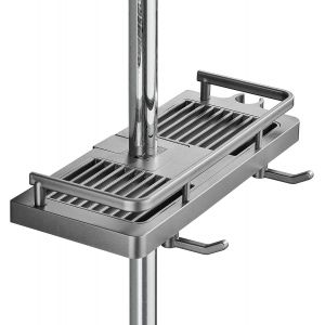 &Eacute;tag&egrave;re de Douche Sans Percage Tablette de Douche pour Poteau avec Support de Pommeau,&Eacute;tag&egrave;re de Rangement de Salle de Bain Pour Shampooing Savon,et 2 Crochets pour Barre de Douche de 21 &agrave; 25mm - Neuf