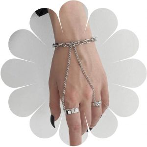 Eryi-Punk Layered Doigt Bracelet Épais Esclave Bracelet Demi Ouvert Anneau Main Chaîne Bracelet Bague En Argent Poignet Bracelet Plage Trombone Main Chaîne Bracelet Bijoux Pour Femmes Et Filles - Neuf