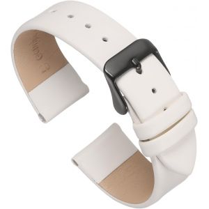 Kal-Bracelet En Cuir Véritable Blanc Largeur 20mm, Plat Fin Élégant Bracelet Montre En Cuir Boucle Noire Pour Hommes Et Femmes - Neuf