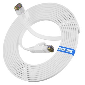 KALANKA-Cable Ethernet 10m, Cat 6 Haut D&eacute;bit Cable RJ45 10m Exterieur C&acirc;ble Internet Plat, 1000Mbps C&acirc;ble R&eacute;seau RJ45 Blanc C&acirc;ble Wifi Int&eacute;rieur Cordon RJ45 Extra Long Fil Ethernet pour Routeur - Neuf
