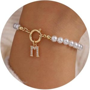 Eryi-Bracelet De Perles Pour Femme Et Fille - Cadeau - Or 18 Carats - Avec Lettres Cz - Bracelet À Breloques - Cadeau Personnalisé Pour Femmes Et Adolescentes - Neuf