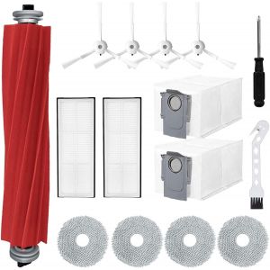 15PCS accessoires pour Roborock QRevo/P10 robot aspirateur, pièce de rechange avec Brosse rotative + 4 Chiffon + 2 sac à poussière + 4 brosses latérales + 2 filtres + brosse + tournevis - Neuf