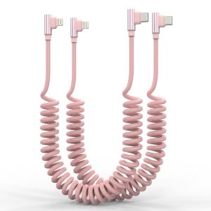 Lbgwp60-Lot De 2 Câble Iphone Spiralé Usb-C À 90 Degrés Pd27w, Certifié Aple Carplay Et Mfi, Câble Iphone Carplay Avec Transmission De Données, Cordon De Chargeur Iphone À Angle Droit Pour Iphone/Pad - Neuf