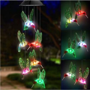 Pièce (Oiseau Coloré) Décoration De Pâques Maman Cadeau Femme, Cadeau D'anniversaire, Cadeau De Fête Des Mères, Extérieure Actionnée Solaire De Vent Carillon, Noël, Cadeau Couple - Neuf