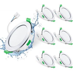 Alusso Lighting Spot Led Encastrable 7w 230v Dimmable, 3000k 4000k 6500k Couleur Réglable Spot Salle De Bain Ip65, Extra Plat 29mm Spot Plafond, Lot De 6, Rond Blanc - Neuf