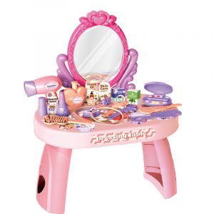 Jeu de Table à Maquillage Enfant Dressing Table - 30 Pièces Accessoires Maquillage et Coiffure, Jouet Fille Poupée Coiffeuse avec Miroir, Idéal Anniversaire Noël, Jeu de Rôle Créatif - Neuf