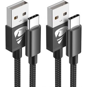 Lot De 2 C&acirc;bles Usb C, 2 M, En Nylon, Charge Rapide, Type C, Pour Samsung Galaxy A51 A50 A41 A40 A71 A21s A20 A20e S8 S9 S10 S20 Fe, Note 10 9 8, Huawei P40 P30 P20 - Neuf