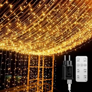JGD-Rideau Lumineux Exterieur, 600 LED 6m*3m Guirlande 8 Modes de Fonctionnement Lumi&egrave;re de Rideau pour D&eacute;coration Chambre Mariage No&euml;l Soir&eacute;e F&ecirc;te Blanc Chaud - Neuf