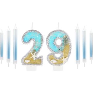 Eryi-Bougie D'anniversaire Bleue En Forme De Chiffre 29 Pour Garçons Et Filles, Décorations De Gâteau D'anniversaire Pour Garçons Et Filles, Bougies Bleues Argentées Pour Hommes Et Femmes, Décoration - Neuf