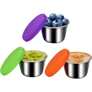LETNERNY-Lot De 3 Contenants Alimentaires Avec Couvercle, En Acier Inoxydable De 70 Ml, Petits Récipients À Épices, Réutilisables, Anti-Fuite, Pour Sauces Et Épices (Style B) - Neuf