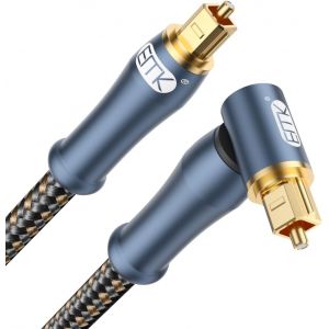 Digital Optical Audio Cable Right Angle Toslink Cable (24K Gold Plug,90 Degree Fiber Optic,SPDIF to Toslink,Nylon Braided) Optical Cable for DVD,Speaker,Soundbar,TV (1m) - Neuf