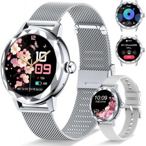 Montre Connect&eacute;e Femme, Avec 2 Bracelets Ajustables, Fonction Appel/R&eacute;ponse Bluetooth, &Eacute;cran Tactile 1,19"" Smartwatch, Suivi 123 Modes Sportifs, Ios/Android, Support Fran&ccedil;ais, Arge[MON9260097] - Neuf