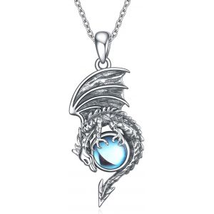 Collier En Argent Sterling Avec Pendentif Dragon En Pierre De Lune Pour Homme Et Femme, Argent Sterling - Neuf