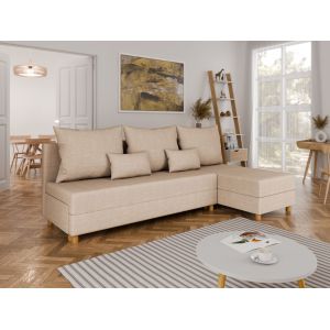 Canap&eacute; D'angle En L Lellice - Montage Gauche Ou Droite - Beige - Neuf