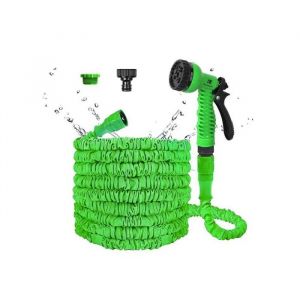 Tuyau d'arrosage extensible 15m flexible vert avec pistolet multifonction 7 en 1 arrosage jardin jet haute pression r&eacute;tractable - Neuf