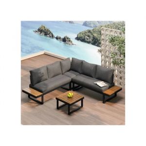 Ensemble De Mobilier De Jardin Avec Angle D'inclinaison R&eacute;glable (5 Positions, Maximum 55&deg;) Comprenant Une Table Basse, Gris + Noir - Neuf